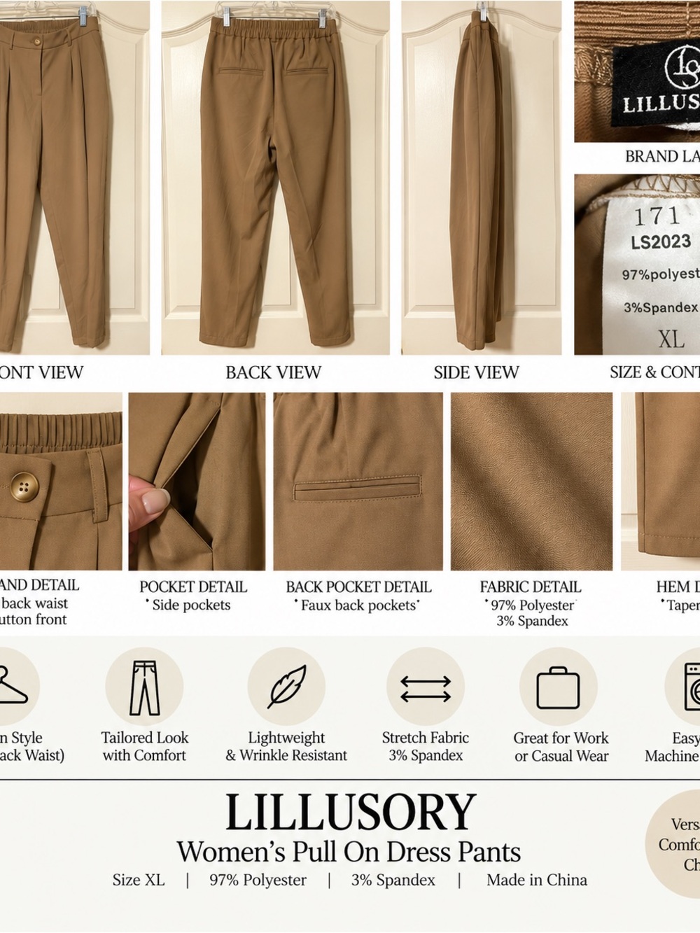 Lillusory Women's Pull-On Trousers — Tan